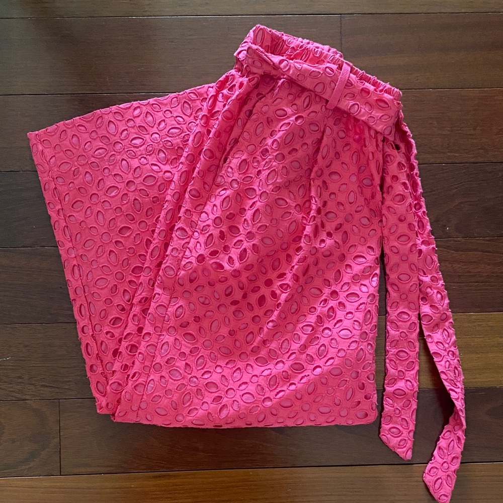 Pink JCrew Eyelet Pants with Belt